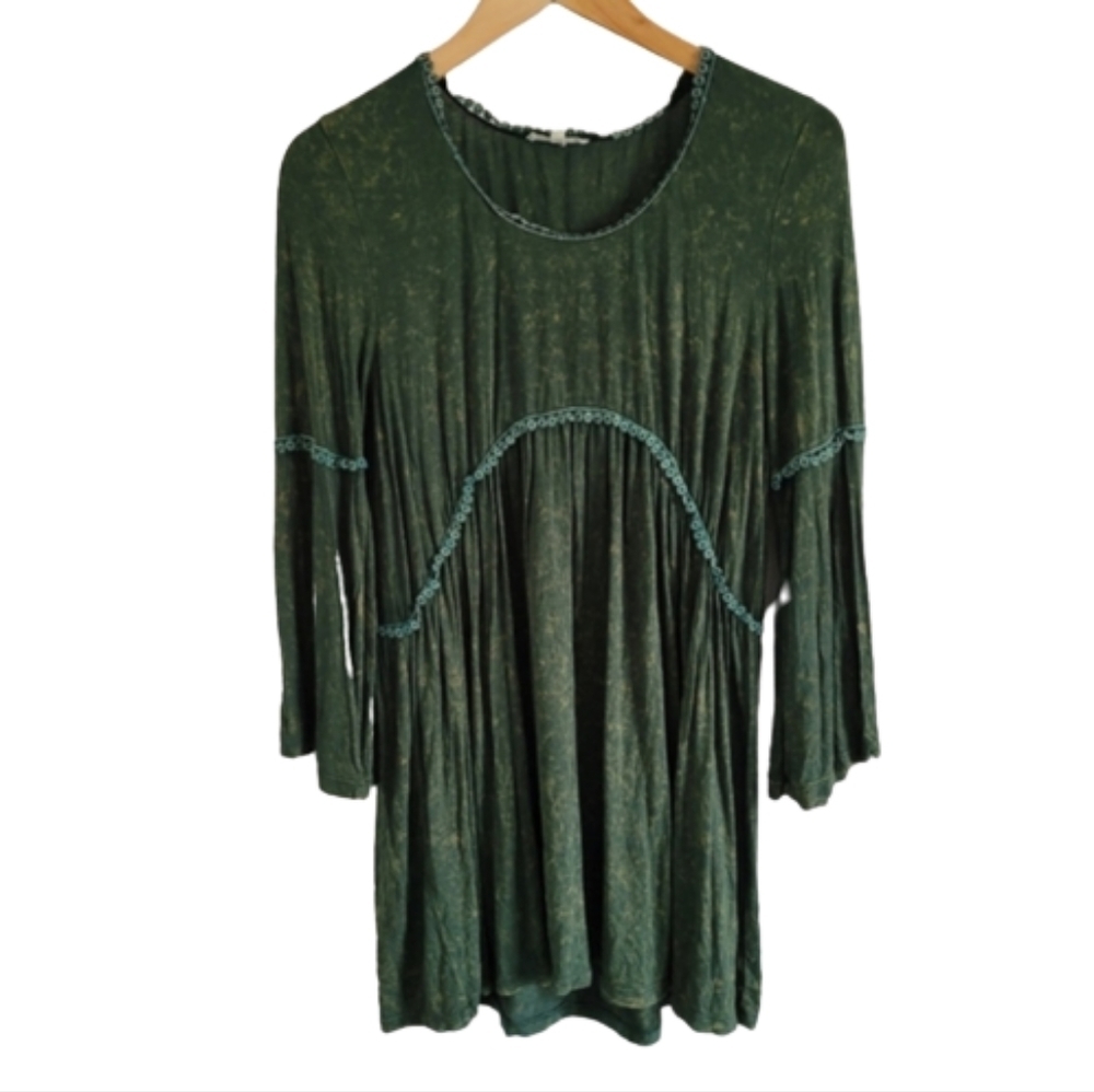 Easel Green Lace boho tunic peasant top